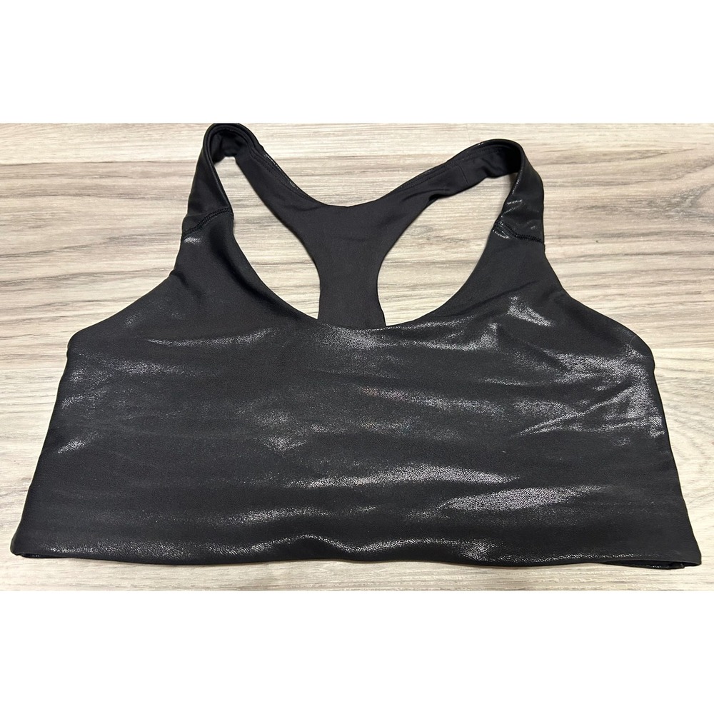 Old Navy Womens Powersoft Foil Sports Bra Polyester M Black Metallic Shimmer